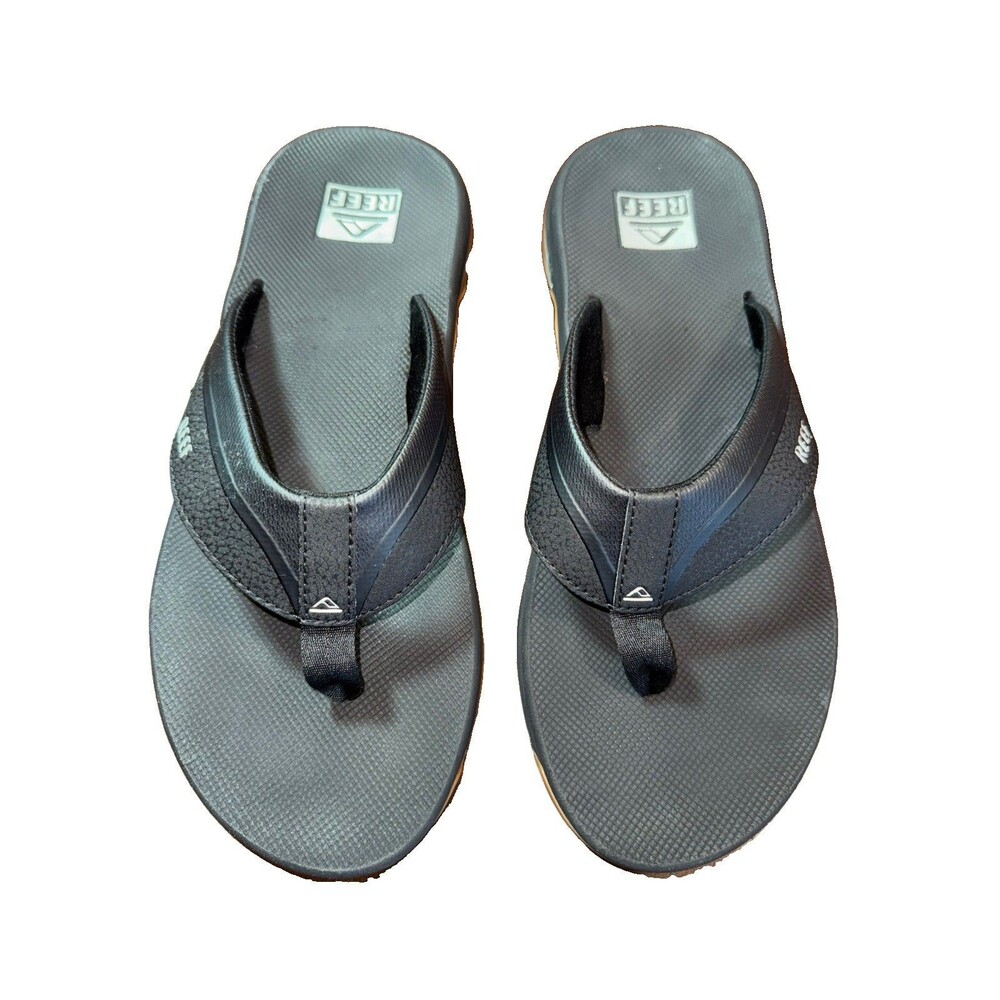 REEF Mens Size 11 Black Anchor Sandals Flip Flops Cushioned Heel EUC